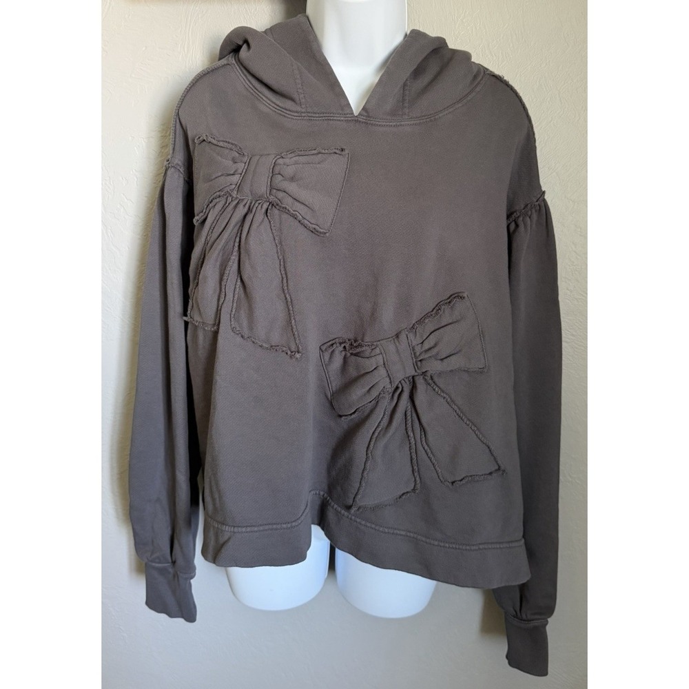 Free‎ People Bow Hoodie Sweatshirt Womens Size Small Gray Oversize Hooded Boho